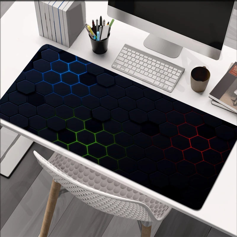 XXL anti-slip gaming mouse pad, hexagonal RGB design, various patterns